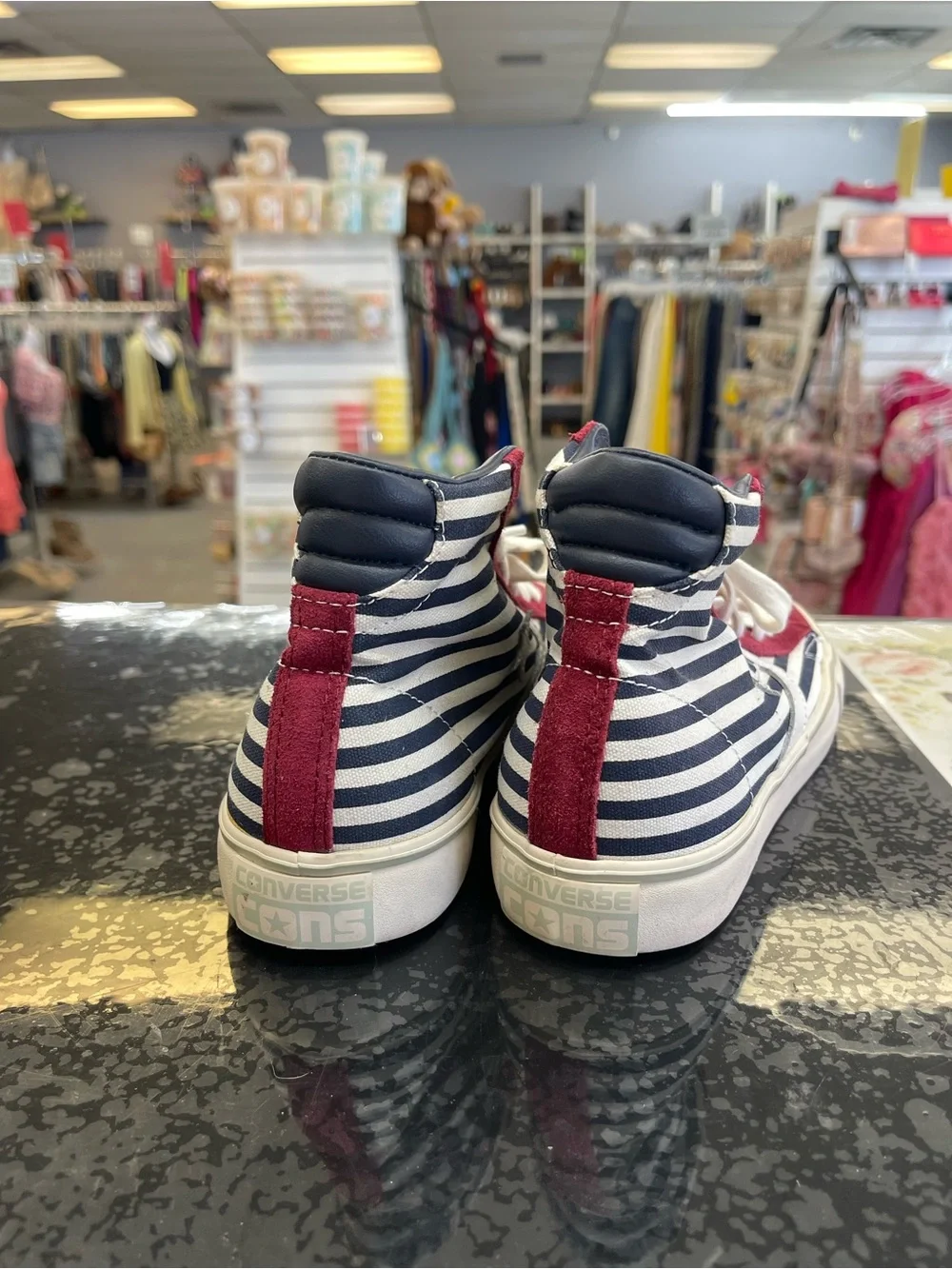 Converse High Top Sneakers in Red, Navy & White Stripe - Picture 4 of 5